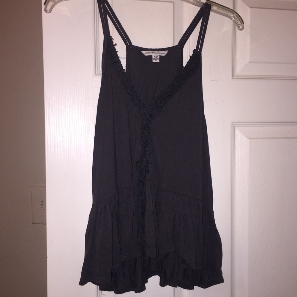 Lace embroidered peplum double strap tank top